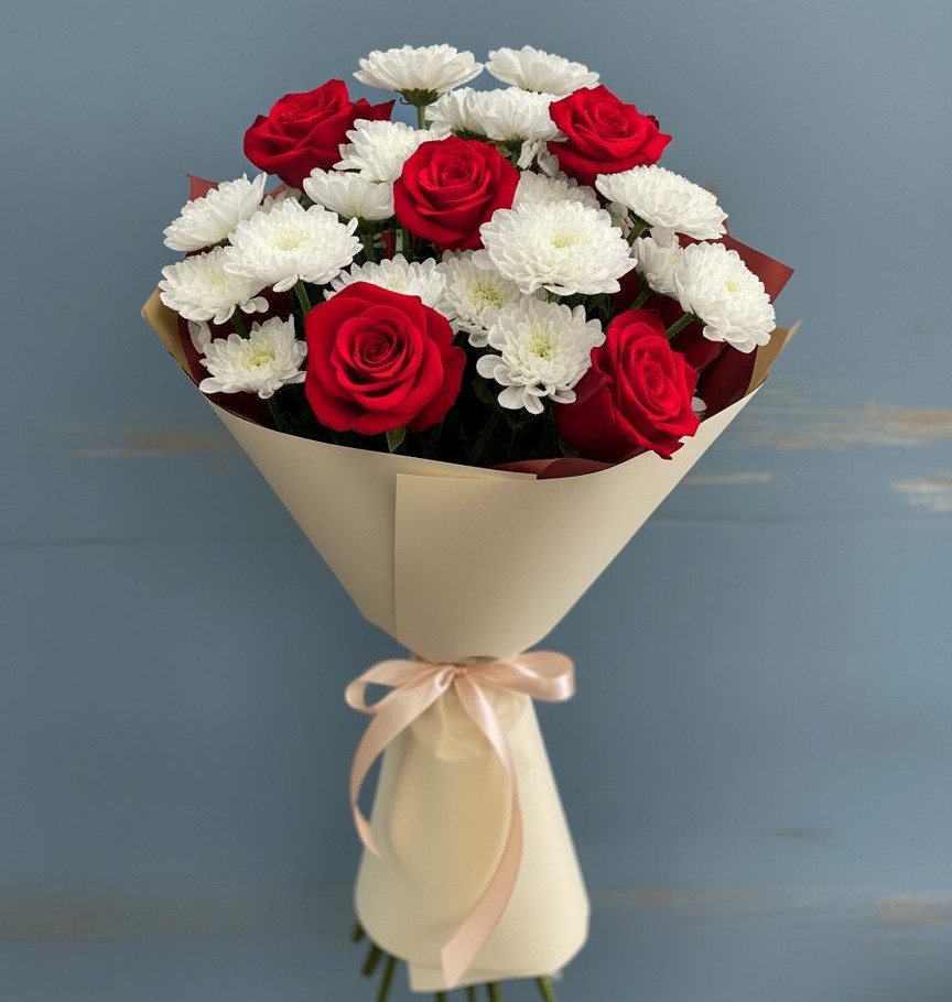 Букет цветов из: Розы и Хризантемы в Беково