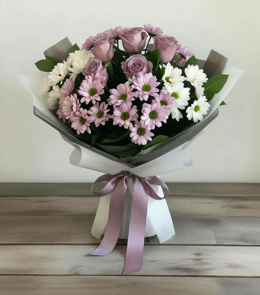 Букет цветов из: Хризантемы и Розы в Беково