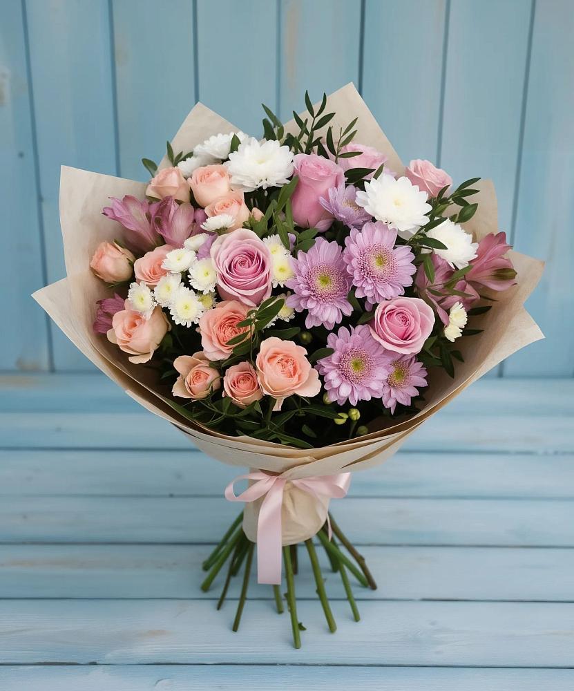 Букет цветов из: Хризантемы, Розы и Альстромерии в Беково