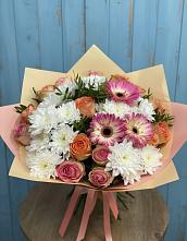 Букет цветов из:  Розы, Герберы и Хризантемы в Беково