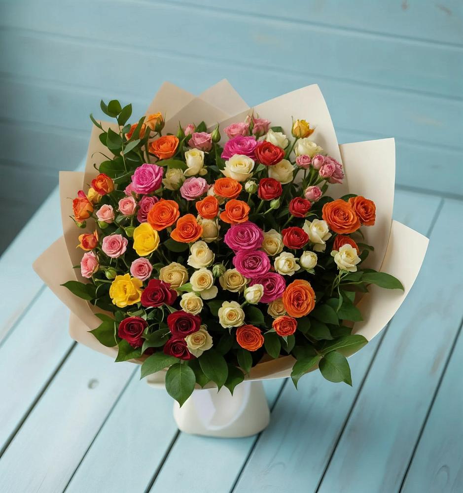Букет Микс из разноцветных кустовых роз в Беково