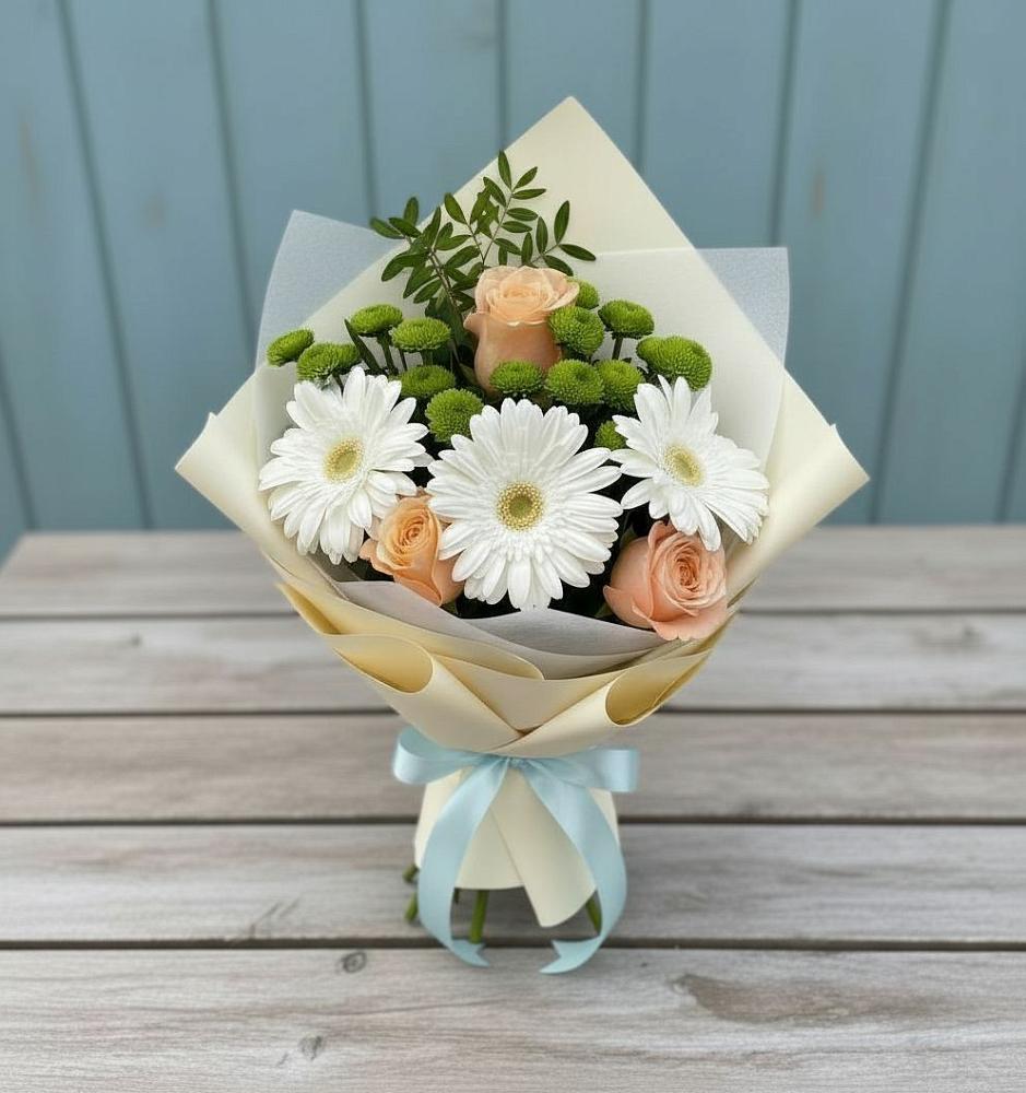 Букет цветов из: Герберы, Розы и Хризантемы в Беково