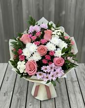 Букет цветов из:  Альстромерии, Гвоздики, Розы и Хризантемы в Беково