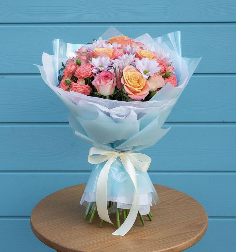 Букет цветов из: Хризантемы и Розы в Беково